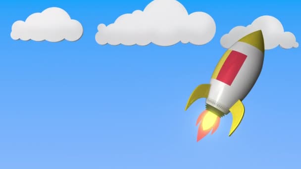 Rakete mit belgischer Flagge am Himmel. Belgischer Erfolg oder Weltraumprogramm im Zusammenhang mit loopable Motion Background — Stockvideo