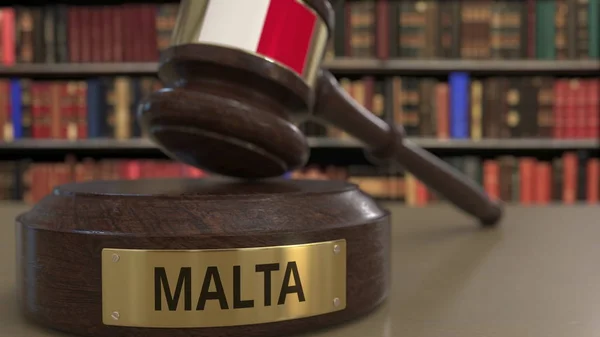 Flag of Malta on judges gavel in court. National justice or jurisdiction related conceptual 3D rendering — Stock Photo, Image