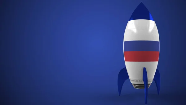 Foguete com bandeira da Rússia. Russo hitech ou programa espacial relacionado conceitual renderização 3D — Fotografia de Stock