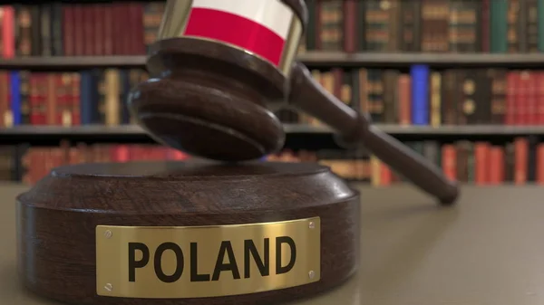Flag of Poland on judges gavel in court. National justice or jurisdiction related conceptual 3D rendering — Stock Photo, Image