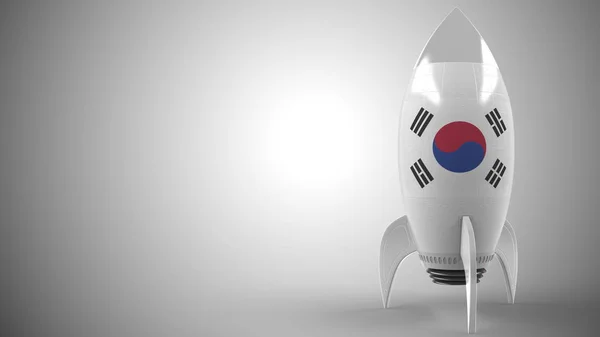 Rakete mit Flagge Südkoreas. koreanische hitech oder Raumfahrtprogramm im Zusammenhang mit konzeptionellen 3D-Rendering — Stockfoto