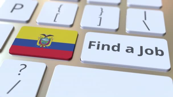 Znajdź tekst pracy i flaga Ekwadoru na przyciskach na klawiaturze komputera. Koncepcyjna animacja 3D związana z zatrudnieniem — Wideo stockowe