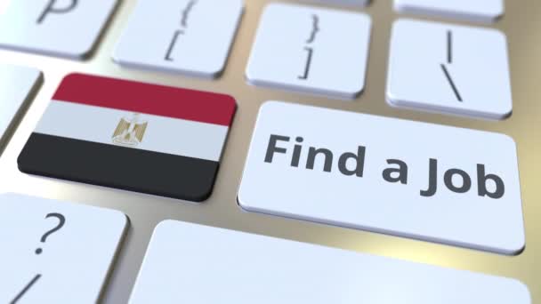 Zoek een vacaturetekst en vlag van Egypte op de knoppen op het toetsenbord van de computer. Conceptuele 3D-animatie met betrekking tot werkgelegenheid — Stockvideo