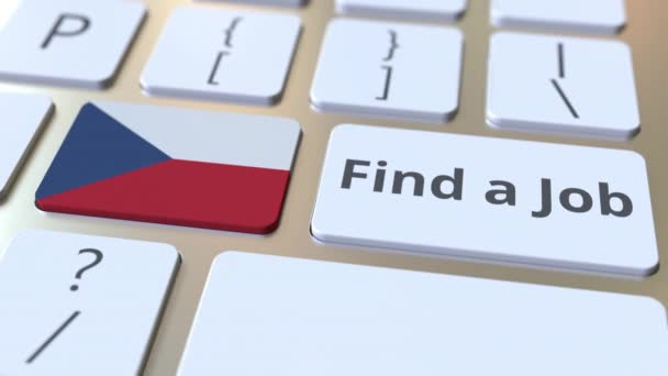 FIND A JOB text and flag of the Czech Republic on the buttons on the computer keyboard. Employment related conceptual 3D animation — Stock Video