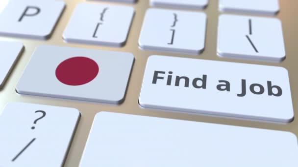 Znajdź tekst zadania i flaga Japonii na przyciskach na klawiaturze komputera. Koncepcyjna animacja 3D związana z zatrudnieniem — Wideo stockowe