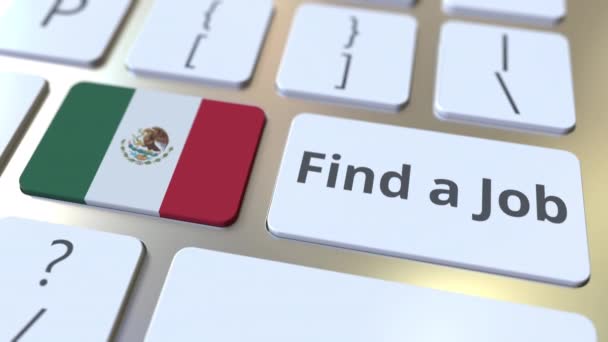 Znajdź tekst pracy i Flaga Meksyku na przyciskach na klawiaturze komputera. Koncepcyjna animacja 3D związana z zatrudnieniem — Wideo stockowe