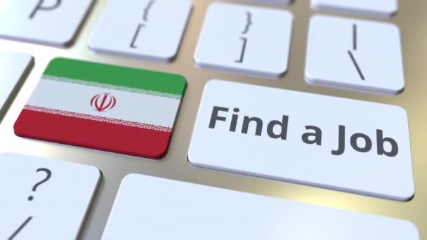 TROVA un testo JOB e la bandiera dell'Iran sui pulsanti sulla tastiera del computer. Animazione concettuale 3D relativa all'occupazione — Video Stock