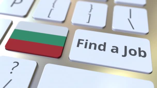 Znajdź tekst pracy i flaga Bułgarii na przyciskach na klawiaturze komputera. Koncepcyjna animacja 3D związana z zatrudnieniem — Wideo stockowe