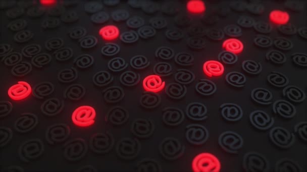 Brillante rojo en los signos entre los símbolos negros. Animación 3D conceptual — Vídeos de Stock