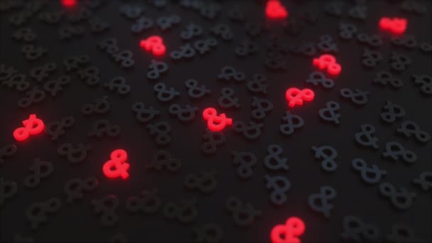 Rosso incandescente ampersand segni tra i simboli neri. Animazione 3D concettuale — Video Stock