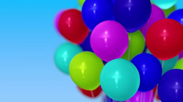 Mavi gökyüzüne karşı birçok helyum balonları. 3d render — Stok fotoğraf