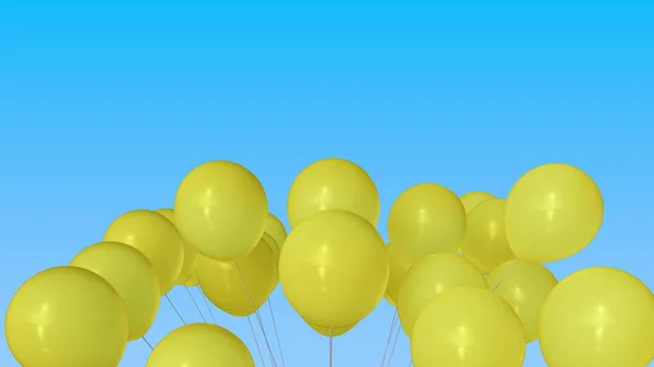 Nombreux ballons jaunes, rendu 3D — Photo