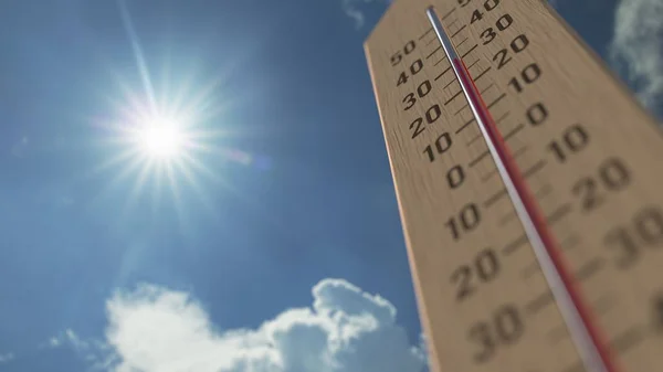 Venkovní teploměr dosáhne 30 30 stupňů Celsia. Prostorové vykreslování související s předpovědí počasí — Stock fotografie