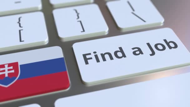 FIND A JOB text and flag of Slovakia on the buttons on the computer keyboard. Employment related conceptual 3D animation — Stock Video