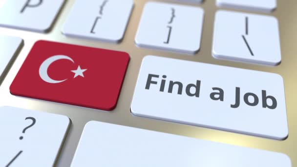 Encontrar um texto JOB e bandeira da Turquia nos botões no teclado do computador. Emprego relacionado animação 3D conceitual — Vídeo de Stock