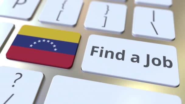 ENCUENTRA UN TRABAJO texto y bandera de Venezuela en los botones del teclado de la computadora. Animación 3D conceptual relacionada con el empleo — Vídeos de Stock