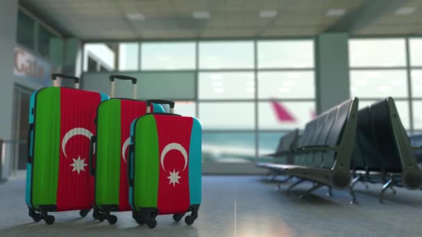 Resväskor med Azerbajdzjans flagga. Azerbajdzjanska turism konceptuella 3D-animering — Stockvideo