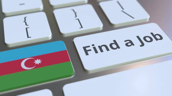 ENCUENTRA UN texto JOB y la bandera de Azerbaiyán en los botones del teclado del ordenador. Representación 3D conceptual relacionada con el empleo — Foto de Stock