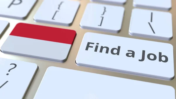 FIND A JOB text and flag of Indonesia on the buttons on the computer keyboard. Employment related conceptual 3D rendering — Stock Photo, Image