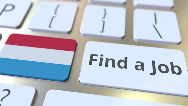 Znajdź tekst pracy i flaga Luksemburga na przyciskach na klawiaturze komputera. Pojęciowe renderowanie 3D związane z zatrudnieniem — Zdjęcie stockowe