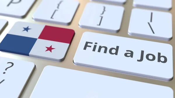 Encontrar um texto JOB e bandeira do Panamá nos botões no teclado do computador. Renderização 3D conceitual relacionada ao emprego — Fotografia de Stock