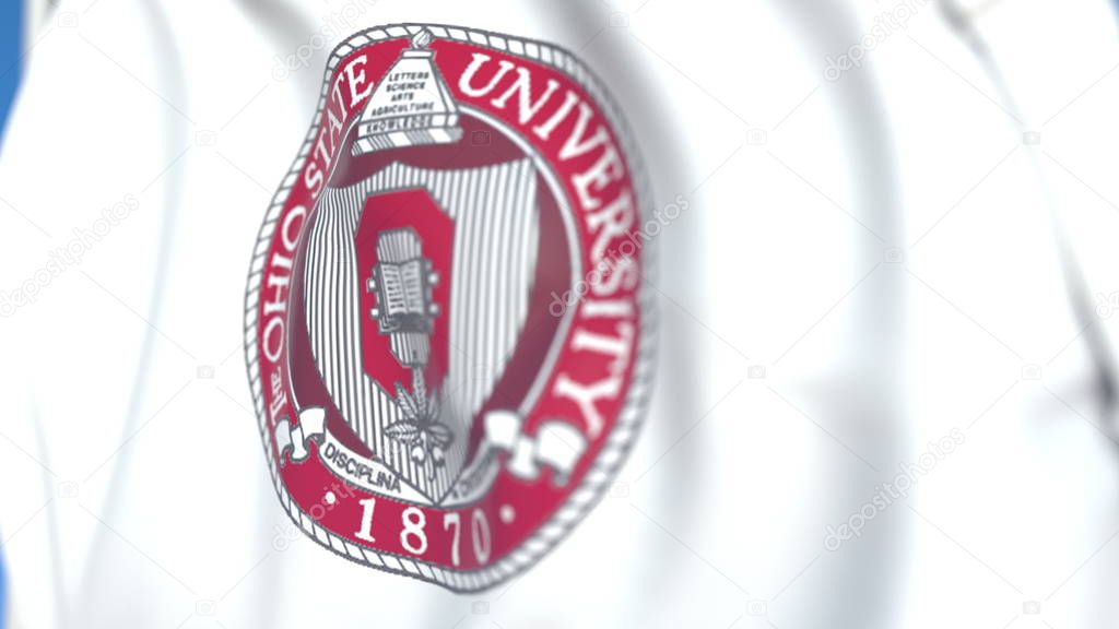 Waving flag with Ohio State University emblem. Editorial 3D