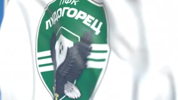 Falowanie flaga z logo klubu piłkarskiego Ludogorets Razgrad, zbliżenie. Redakcyjnej pętli animacji 3D — Wideo stockowe