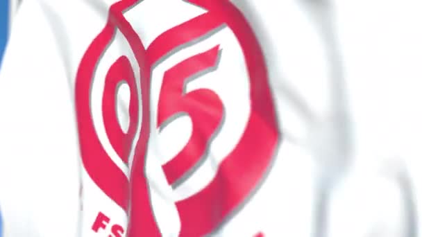 Flyga sjunker med 1. FSV Mainz 05 Football Club logo, närbild. Redaktionell loopable 3D-animering — Stockvideo