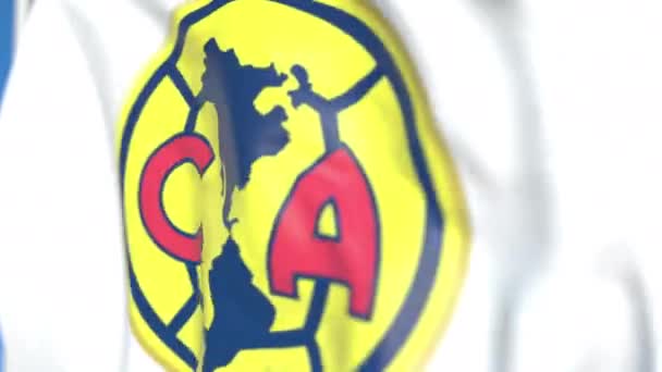 Viftande flagga med Club America Football Club logo, närbild. Redaktionell loopable 3D-animering — Stockvideo