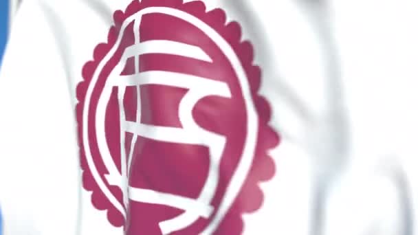 Drapeau arborant le logo du club de football Club Atletico Lanus, gros plan. Animation 3D en boucle éditoriale — Video