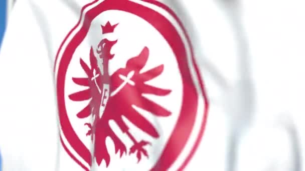 Flying flag with Eintracht Frankfurt football club logo, close-up. Animación en 3D loopable editorial — Vídeos de Stock