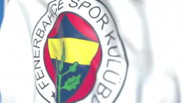 Σημαία με το λογότυπο της ποδοσφαιρικής λέσχης Φενερμπαχτσέ, κοντινό. Συντακτικό loopable 3D κινούμενα σχέδια — Αρχείο Βίντεο