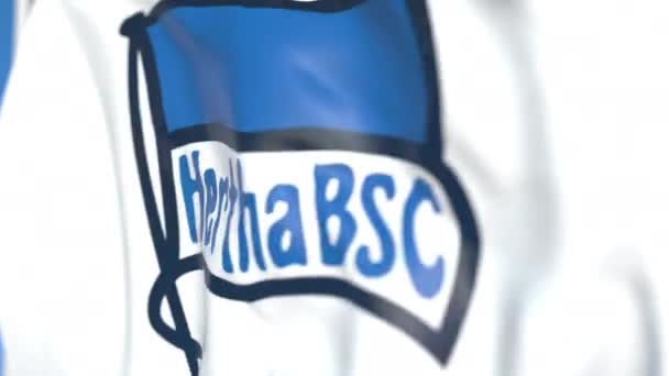 Bandiera volante con logo della squadra di calcio Hertha BSC, primo piano. Animazione 3D loop editoriale — Video Stock