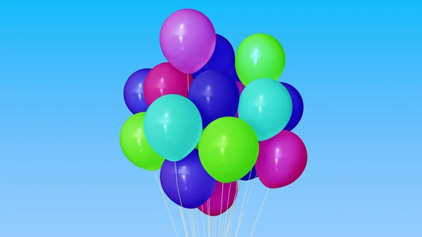 Kilka kolorowych balonów helu. Renderowanie 3D — Zdjęcie stockowe