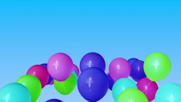 Parta barevných hélia balónků. 3D animace — Stock video