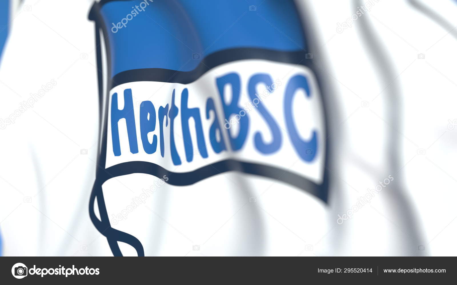 Flying Flag With Hertha Bsc Football Club Logo Close Up