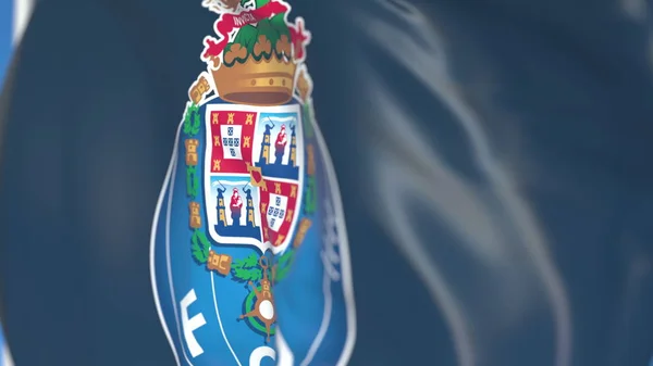 Σημαία πτήσης με το λογότυπο της ποδοσφαιρικής ομάδας FC Porto, κοντινό. Συντακτική απόδοση 3D — Φωτογραφία Αρχείου