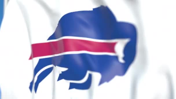 Flying flag with Buffalo Bills team logo, close-up. Editorial loopable 3D animation — Stock Video