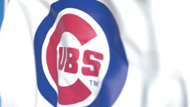 Bandiera sventolante con logo della squadra dei Chicago Cubs, primo piano. Animazione 3D loop editoriale — Video Stock