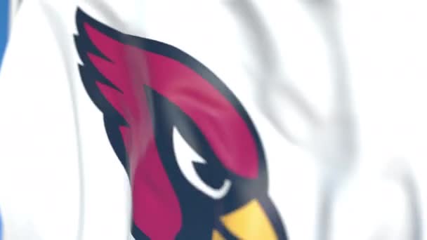 Flying flag with Arizona Cardinals team logo, close-up. Animación en 3D loopable editorial — Vídeo de stock