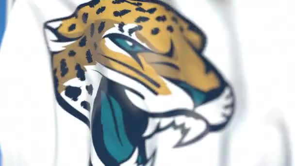 Bandeira voadora com logotipo da equipe Jacksonville Jaguars, close-up. Editorial loopable animação 3D — Vídeo de Stock
