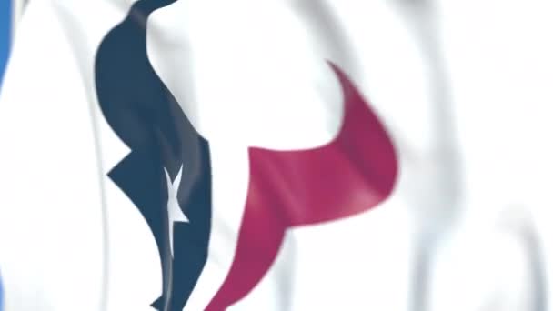 Flagge schwenkend mit Teamlogo der Houston Texans, Nahaufnahme. redaktionelle loopable 3D-Animation — Stockvideo