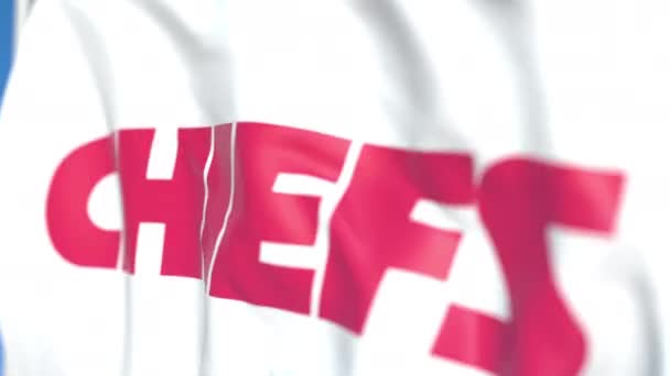 Bandiera sventolante con logo della squadra dei Kansas City Chiefs, primo piano. Animazione 3D loop editoriale — Video Stock