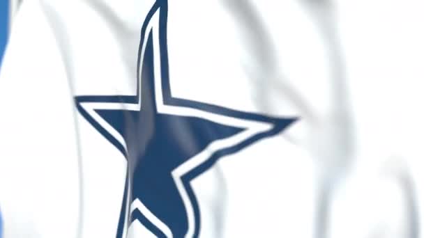 Bandiera volante con logo della squadra dei Dallas Cowboys, primo piano. Animazione 3D loop editoriale — Video Stock