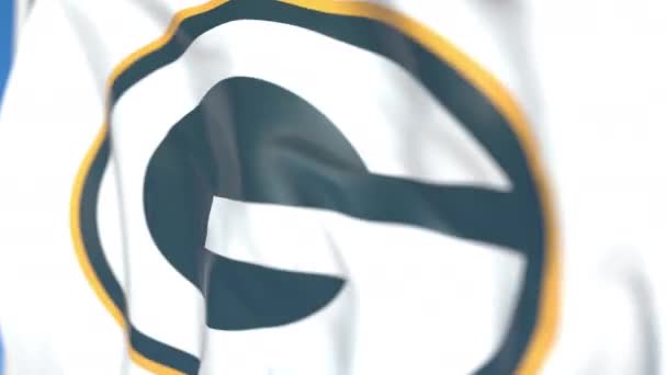 Waving flag with Green Bay Packers team logo, close-up. Editorial loopable 3D animation — Stock Video