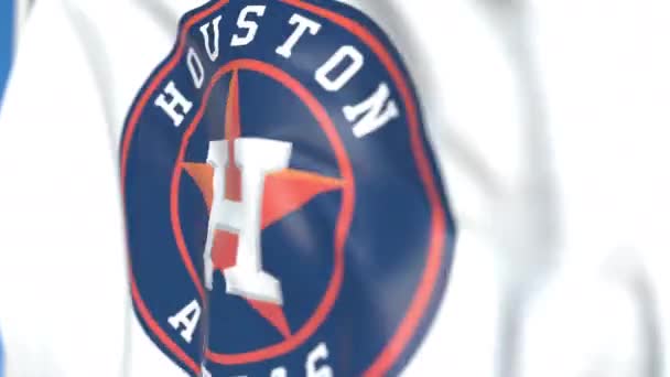 Integetett zászlót Houston Astros csapat logo, közelről. Szerkesztőségi loopable 3D animáció — Stock videók