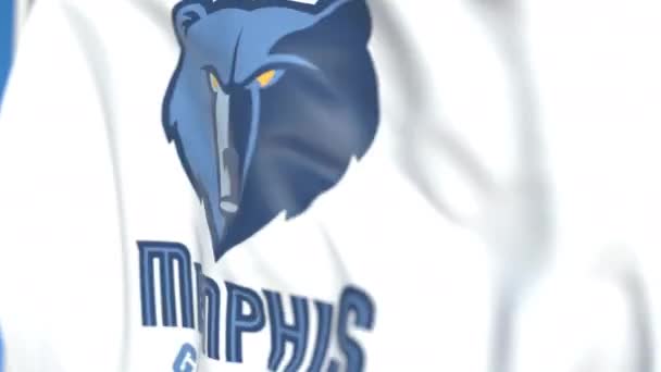 Bandeira voadora com logotipo da equipe Memphis Grizzlies, close-up. Editorial loopable animação 3D — Vídeo de Stock