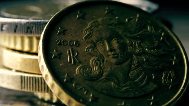 Detail of the famous Birth of Venus painting on Italian 10 Euro cents coin, macro shot — Stock Video