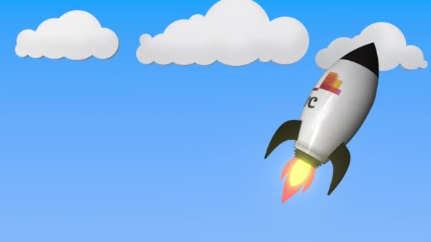 Logo van PwC op een vliegende raket. Redactionele succes gerelateerde loop bare 3D-animatie — Stockvideo