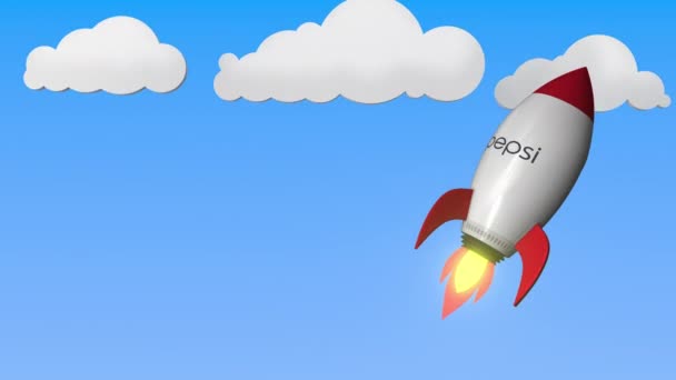 Pepsi-Logo auf einer Raketenattrappe. redaktionelle Erfolg im Zusammenhang mit Schlupflöchern 3D-Animation — Stockvideo
